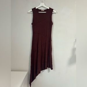 Bordeaux Asymmetric Sleeveless Midi Dress